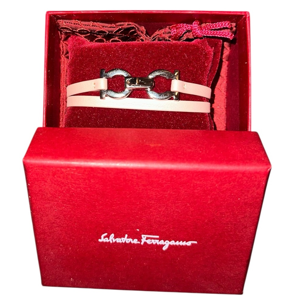 Salvatore Ferragamo Pink Leather/Silver Wrap Bracelet - Picture 3 of 3